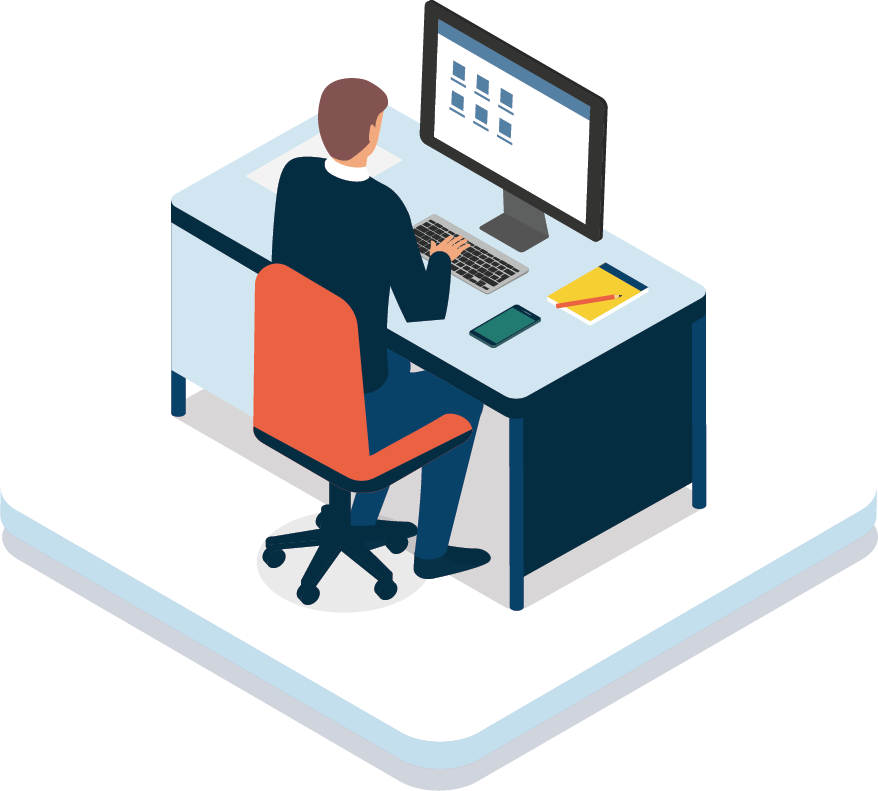 Provider reviewing documents at a workstation